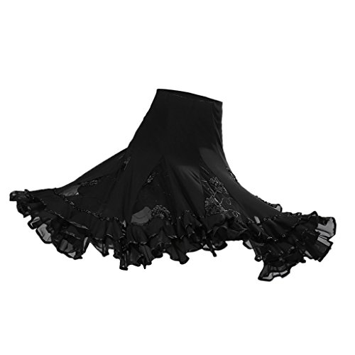 Sharplace Damen Maxirock Knielang Tanzrock Zigeuner Sommerkleid Bauchtanz Rock Tanzen Kostüm Walzer Tango, Schwarz, wie beschrieben von Sharplace