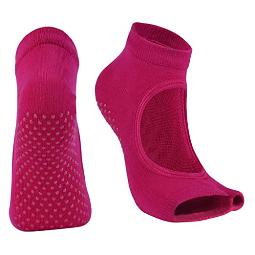 Sharplace Yoga-Socken Rutschfeste Stoppersocken mit offenen Zehen für Yoga, Gym, Pilates und - Noppensocken socken, Rose rot, 23 x 13 cm von Sharplace