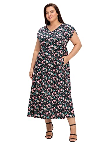 Sheego Damen Große Größen Jerseykleid mit Blumenprint und weitem Rock Freizeitmode feminin V-Ausschnitt - Sheego Damen Große Größen Jerseykleid mit Blumenprint und weitem Rock Freizeitmode feminin V-Ausschnitt - von Sheego