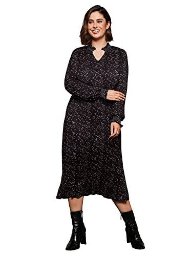 Sheego Damen Große Größen Kleid mit gesmokten Details Jerseykleid Businessmode feminin V-Ausschnitt Rüschen Gemustert von Sheego