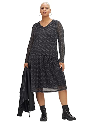 Sheego Damen Große Größen Meshkleid aus bedrucktem Mesh, Blickdicht gefüttert Shirtkleid Citywear feminin V-Ausschnitt - Gemustert von Sheego