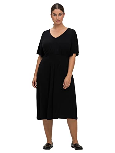 Sheego Damen Große Größen Midikleid mit gesmokter Taille, aus Viskosejersey Jerseykleid Citywear feminin V-Ausschnitt Raffung unifarben von Sheego
