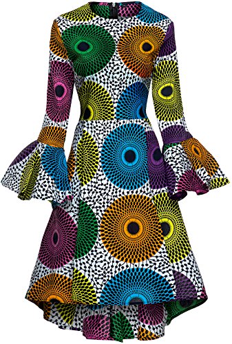Shenbolen Damen Afrikanisch Kleider Herbst und Winter mit langen Ärmeln Ankara-Kleid Mittel C von Shenbolen