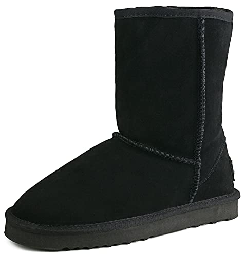 Shenduo Damen Wasserdicht Schlupfstiefel Halbschaft Leder Winter Boots D5125 Schwarz 37 von Shenduo