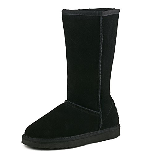 Shenduo Damen Wasserdicht Schlupfstiefel Halbschaft Winterstiefel Klassisch Leder Winterschuhe D5115 Schwarz 40 von Shenduo