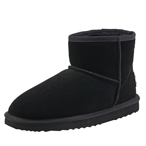 Shenduo Herren Kurzschaft Wasserdicht Winterstiefel Leder Schlupfstiefel Warm Gefüttert D5645 Schwarz 43 von Shenduo