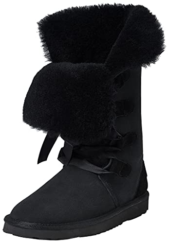 Shenduo Damen Schlupfstiefel Hohe Winterstiefel Leder Winterschuhe Klassisch Boots D5118 Schwarz 38 von Shenduo