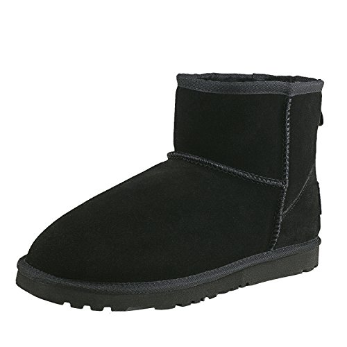 Shenduo Damen Schlupfstiefel Klassisch Leder Stiefel Kurzschaft Winterschuhe DA5854 Schwarz 36 von Shenduo