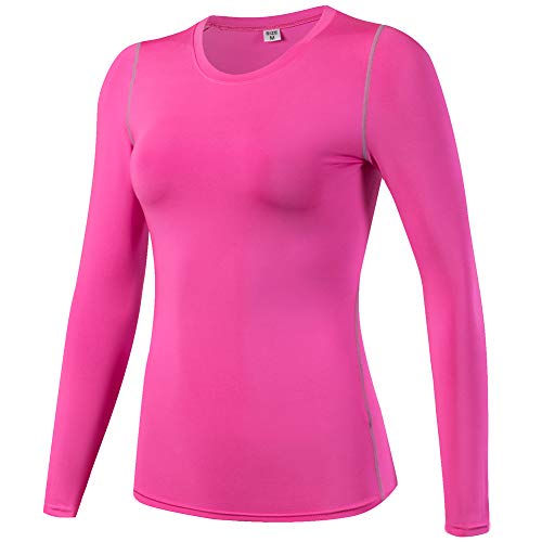 Langarm Kompressionsshirt Damen Schnell Trocknend Elastisch Funktionsshirts Training Fitness Gym Lauf T-Shirt Rose M von Shengwan