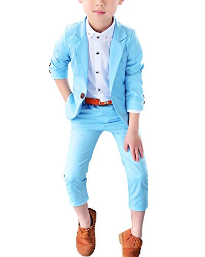 Shengwan 2 Stück Jungen Anzug Hochzeit Festlich Anzüge Outfit Kinder Gentleman Blazer + Hosen Blau 140cm von Shengwan