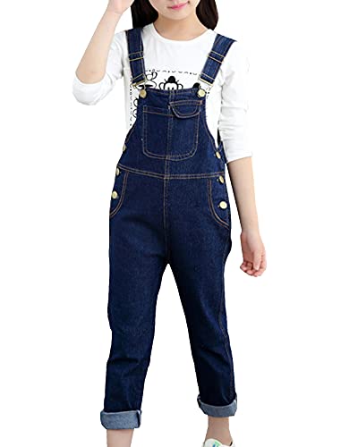 Shengwan Jeans Latzhose Kinder Jungen Mädchen Denim Overall Jeanshose Lange Hose Jumpsuit Dunkelblau 110 von Shengwan