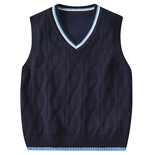 Shengwan Kinder V-Ausschnitt Strickweste Jungen Mädchen Ärmellos Sweater Pullover Gestrickte Weste Top Navy 140 von Shengwan