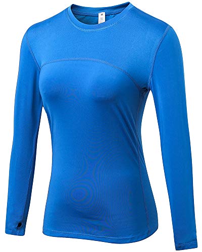 Shengwan Sports Kompressionsshirt Damen Schnell Trocknend Funktionsshirts Base Layer Langarm Laufshirt Blau S von Shengwan