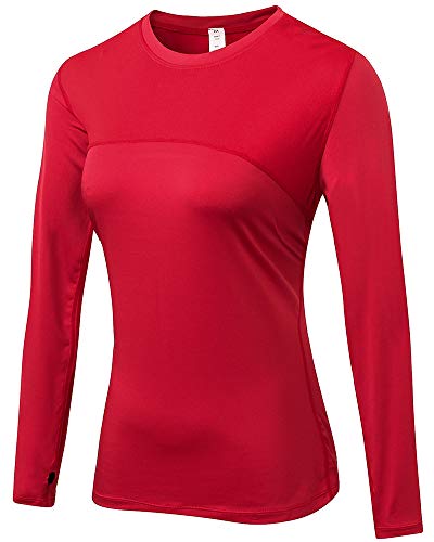 Shengwan Sports Kompressionsshirt Damen Schnell Trocknend Funktionsshirts Base Layer Langarm Laufshirt Rot L von Shengwan