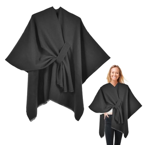 Shengxi Damen Strick Ponchos Elegant Poncho Schal Reversibel Capes Decke Vorne öffnen Warme Wrap Cardigans Gestrickter Mantel (DE/NL/SE/PL, Alphanumerisch, Einheitsgröße, Regular, Regular, Schwarz) Shengxi Damen Strick Ponchos Elegant Poncho Schal Reversibel Capes Decke Vorne öffnen Warme Wrap Cardigans Gestrickter Mantel (DE/NL/SE/PL, Alphanumerisch, Einheitsgröße, Regular, Regular, Schwarz) von Shengxi