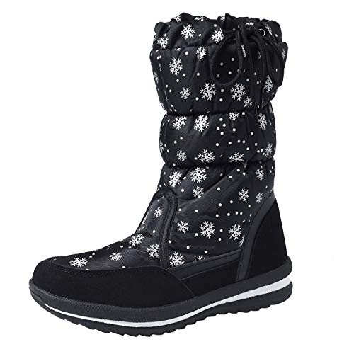 Shenji Damen Schneestiefel Halbschaft mit Rutschfester Sohle Winterschuhe zum Krempeln H20612 Schwarz 39 von Shenji