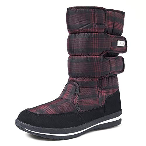 Shenji Damen Schneestiefel mit Rutschfester Sohle Halbstiefel Karo Winterboots Klassisch H9489 Schwarz/Rot 40 von Shenji