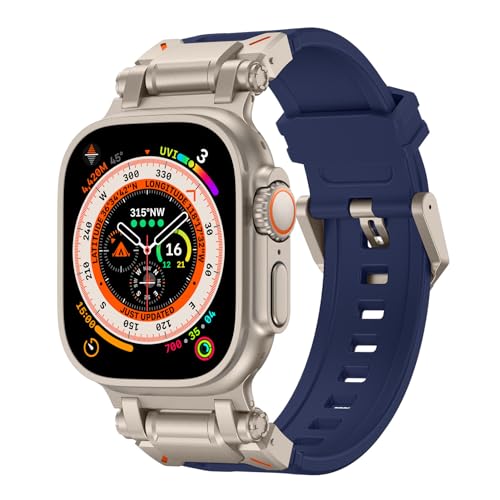 Sportband für Apple Watch Ultra 2/Ultra Armbänder 49mm 45mm 44mm 42mm für Männer, strapazierfähiges Silikonband mit Metallanschluss iWatch Ultra 9 8 7 6 5 4 3 SE（Titan Adapter-Blue） von Shesyuki