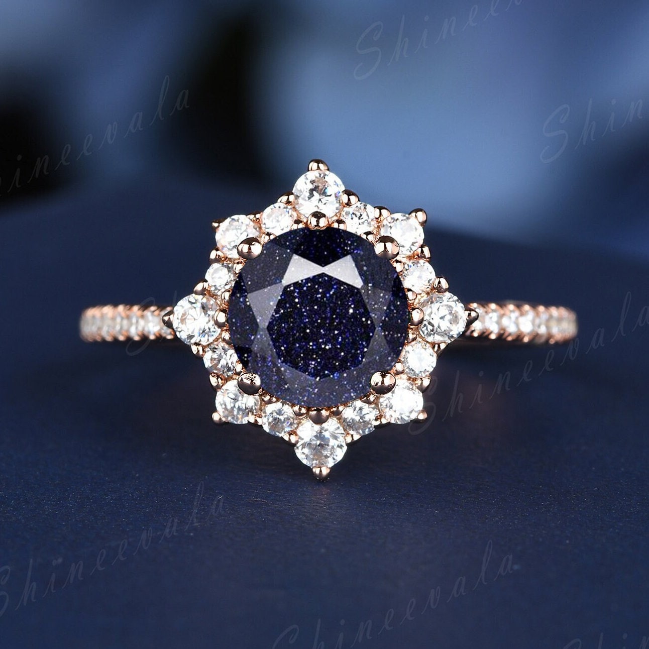 Rose Gold Blau Sandstein Verlobungsring Diamant Minimalist Hochzeit Ring Band Frauen Sterling Silber Braut Schmuck Geschenk Für Sie von Shineevala