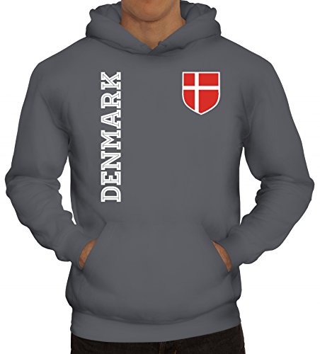 Dänemark Danmark Fußball WM Fanshirt Gruppen Herren Hoodie Männer Kapuzenpullover Fan Trikot Denmark, Größe: XL,Grau von ShirtStreet