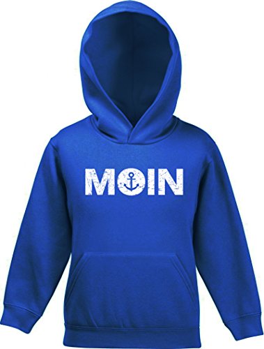 Geschenkidee Küsten Hamburg plattdeutsch Kinder Kapuzen Hoodie Pullover Moin Anker, Größe: 128,Royal Blau von ShirtStreet