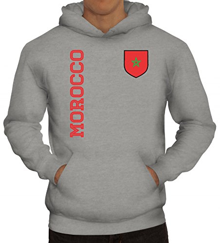 Marokko Fußball WM Fanshirt Gruppen Herren Hoodie Männer Kapuzenpullover Fan Trikot Morocco, Größe: XL,Graumeliert von ShirtStreet