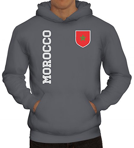 Marokko Fußball WM Fanshirt Gruppen Herren Hoodie Männer Kapuzenpullover Fan Trikot Morocco, Größe: XXL,Grau von ShirtStreet