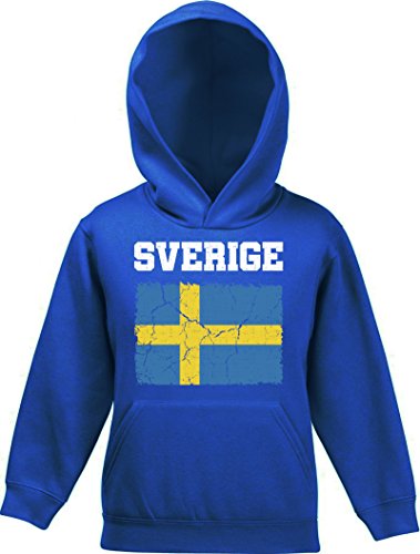 Schweden Sweden Fußball WM Fanfest Gruppen Kinder Hoodie Kapuzenpullover Mädchen Jungen Wappen Sverige, Größe: 140,Royal Blau von ShirtStreet