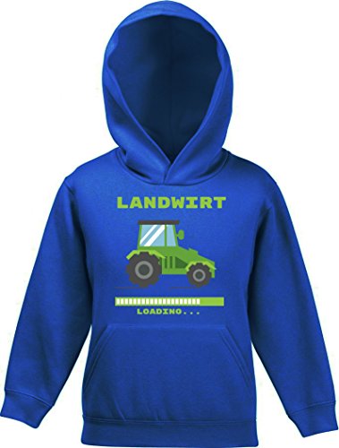 ShirtStreet Bauer Traktor Farmer Farm Kinder Hoodie Kapuzenpullover Mädchen Jungen Landwirt Loading, Größe: 140,Royal Blau von ShirtStreet