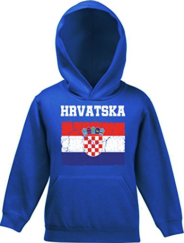 ShirtStreet Croatia Kroatien Fußball WM Fanfest Gruppen Kinder Hoodie Kapuzenpullover Mädchen Jungen Wappen Hrvatska, Größe: 128,Royal Blau von ShirtStreet