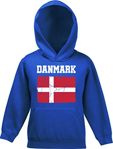 ShirtStreet Dänemark Denmark Fußball WM Fanfest Gruppen Kinder Hoodie Kapuzenpullover Mädchen Jungen Wappen Danmark, Größe: 128,Royal Blau von ShirtStreet