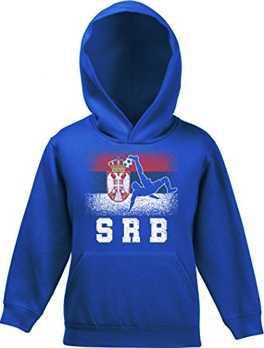 ShirtStreet Serbien Fußball WM Fanfest Gruppen Fan Kinder Hoodie Kapuzenpullover Mädchen Jungen Serbia Football Player, Größe: 140,Royal Blau von ShirtStreet