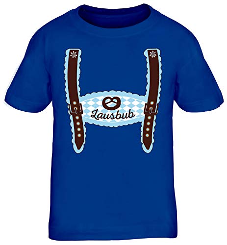 ShirtStreet Wiesn Kinder T-Shirt Rundhals Mädchen Jungen Oktoberfest - Junge Lederhose Lausbub, Größe: 110/116,royal blau von ShirtStreet