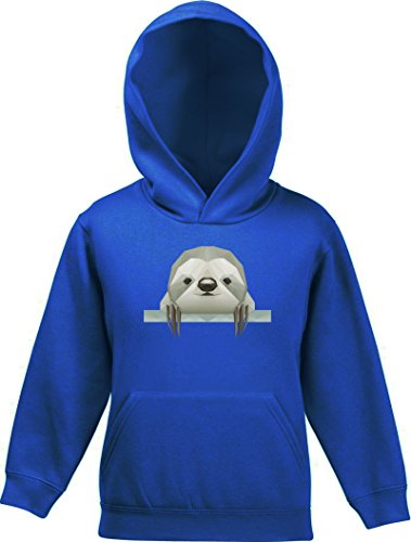 Sloth Kinder Kids Kapuzen Sweatshirt Hoodie - Pullover mit Polygon Faultier Motiv, Größe: 140,Royal Blau von ShirtStreet