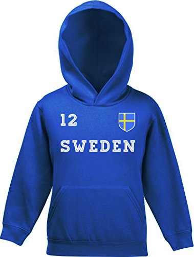 Sverige Sweden Fußball WM Fanfest Gruppen Kinder Hoodie Kapuzenpullover Mädchen Jungen Trikot Schweden, Größe: 152,Royal Blau von ShirtStreet