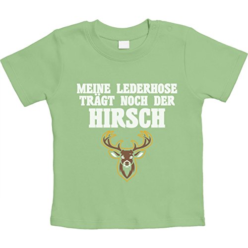 Baby Tshirt Junge Oktoberfest Meine Lederhose Trägt Noch Der Hirsch Baby T-Shirt Jungen 3-6 Monate Limettengrün von Shirtgeil