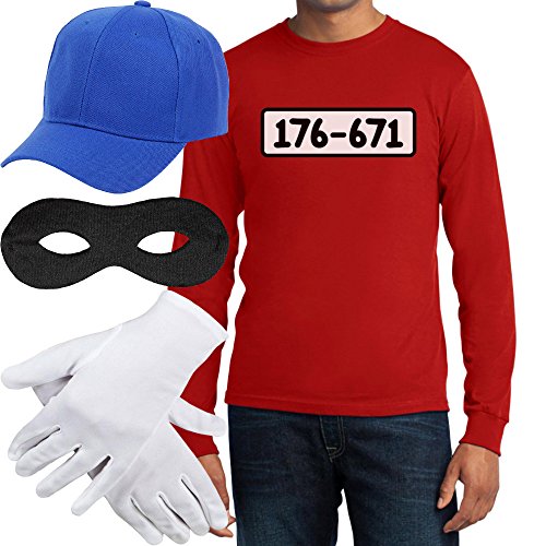 Langarmshirt Herren Panzerknacker Banditen Kostüm Langarm-Shirt + MÜTZE + Maske + Handschuhe XX-Large Rot von Shirtgeil