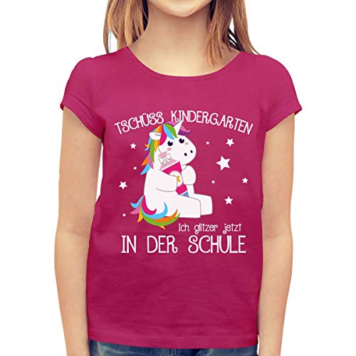 T-Shirt Mädchen Schulanfang & Einschulung Mädchen Tshirt Einhorn Tschüss Kindergarten Geschenk 128 Beere von Shirtgeil