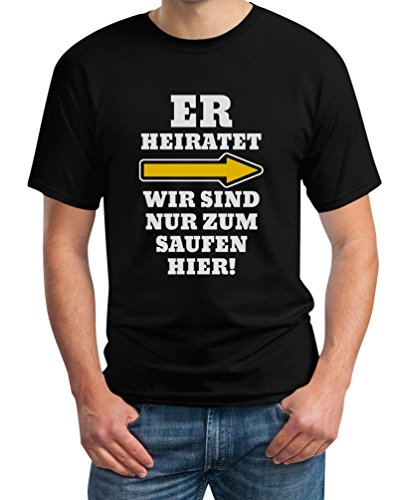 T-Shirt Herren JGA Kombi Shirt - Rechts Er Heiratet Wir Sind Nur Zum Saufen Hier Polterabend Junggesellenabschied Männer Tshirt L Schwarz von Shirtgeil