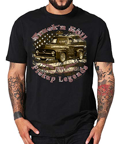 Shirtmatic Truck n Roll Tshirts USA Pickup Trucks F100, Chevy Apache, Blazer, Mercury Rockabilly Hot Rod (L, schwarz F100 50s) von Shirtmatic