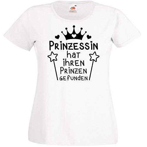 Damen T-Shirt Prinzessin hat ihren Prinzen gefunden für den Junggesellenabschied (Frauen/Braut) in Weiss, Größe S von Shirtoo