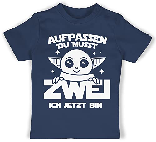 Baby T-Shirt Mädchen Jungen - 2. Geburtstag - Aufpassen du musst Zwei ich jetzt Bin Parodie weiß - 18/24 Monate - Navy Blau - Kleidung Junge 2 Jahre Tshirt Shirt t Geburtstagsgeschenk für von Shirtracer