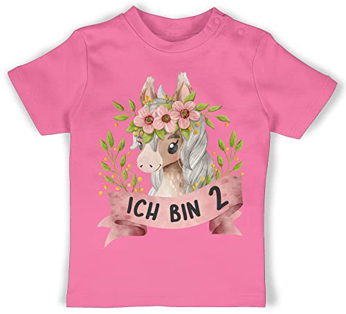 Baby T-Shirt Mädchen Jungen - 2. Geburtstag - Ich Bin Zwei mit süßem Pferd mit Blumen - 18/24 Monate - Pink - Tshirt 2 Jahre Kindergeburtstag t Shirts Shirt Junge 2, für Birthday Jahren von Shirtracer