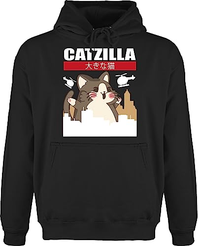 Hoodie Herren Pullover Männer - Anime Geschenke - Catzilla - Big Cat - L - Schwarz - oberteile geschenk+anime japanische katze fun-kapuzenpullover katzenhoodie anemie hoddies/pullies animie hoody von Shirtracer