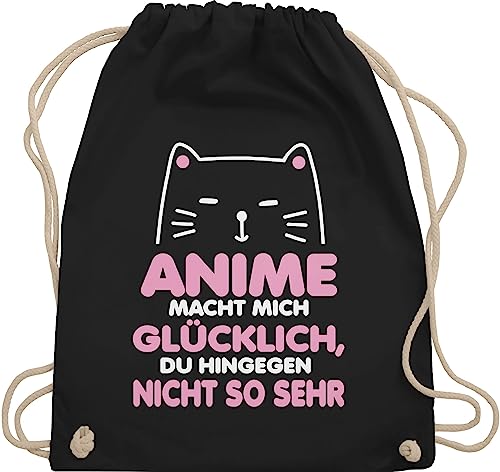 Turnbeutel Rucksack - Geschenke - Anime macht mich glücklich, du hingegen nicht so sehr - weiß/rosa - Unisize - Schwarz - turnbeutel+anime geschenk+anime animi stoffrucksack anime+tasche animie von Shirtracer