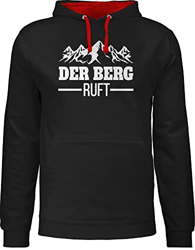 Pullover Herren Frauen Hoodie Kontrast zweifarbig - Skiurlaub Apres Ski - Der Berg Ruft - M - Schwarz/Rot - Skifahren polloverer wanderurlaub Damen Pulli Bergsteiger Hoddies/pullies von Shirtracer