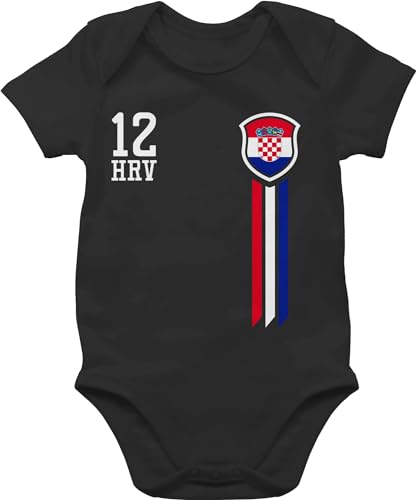 Baby Body Junge Mädchen - 2024 Fussball EM Fanartikel - 12. Mann Kroatien Fan-Shirt - 6/12 Monate - Schwarz - fußball europameisterschaft strampler fu ball wm 2023 fan kinder w m zur 24 fußballer von Shirtracer