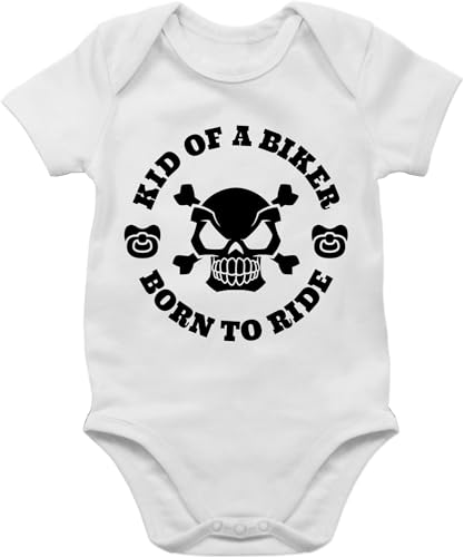 Baby Body Junge Mädchen - Sprüche - Kid of a biker born to ride mit Schnuller schwarz - 1/3 Monate - Weiß - kurzarm strampler süße lustige kinderbodys spruch aufschrift babykleidung von Shirtracer