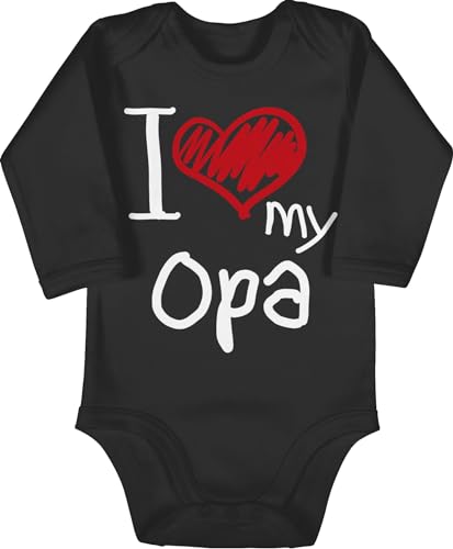 Baby Body langarm Mädchen Junge - Geschenk zum Vatertag - I love my Opa - 3/6 Monate - Schwarz - fun bodys papatag babykleidung herrentag strampler männertag 1.vatertag himmelfahrt vater tag von Shirtracer