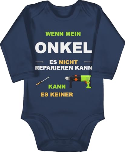 Baby Body langarm Mädchen Junge - Strampler & - Wenn mein Onkel es nicht reparieren kann kann es keiner - 3/6 Monate - Navy Blau - babystrampler jungen bodys boddie kinder uncle babybody sprüche von Shirtracer